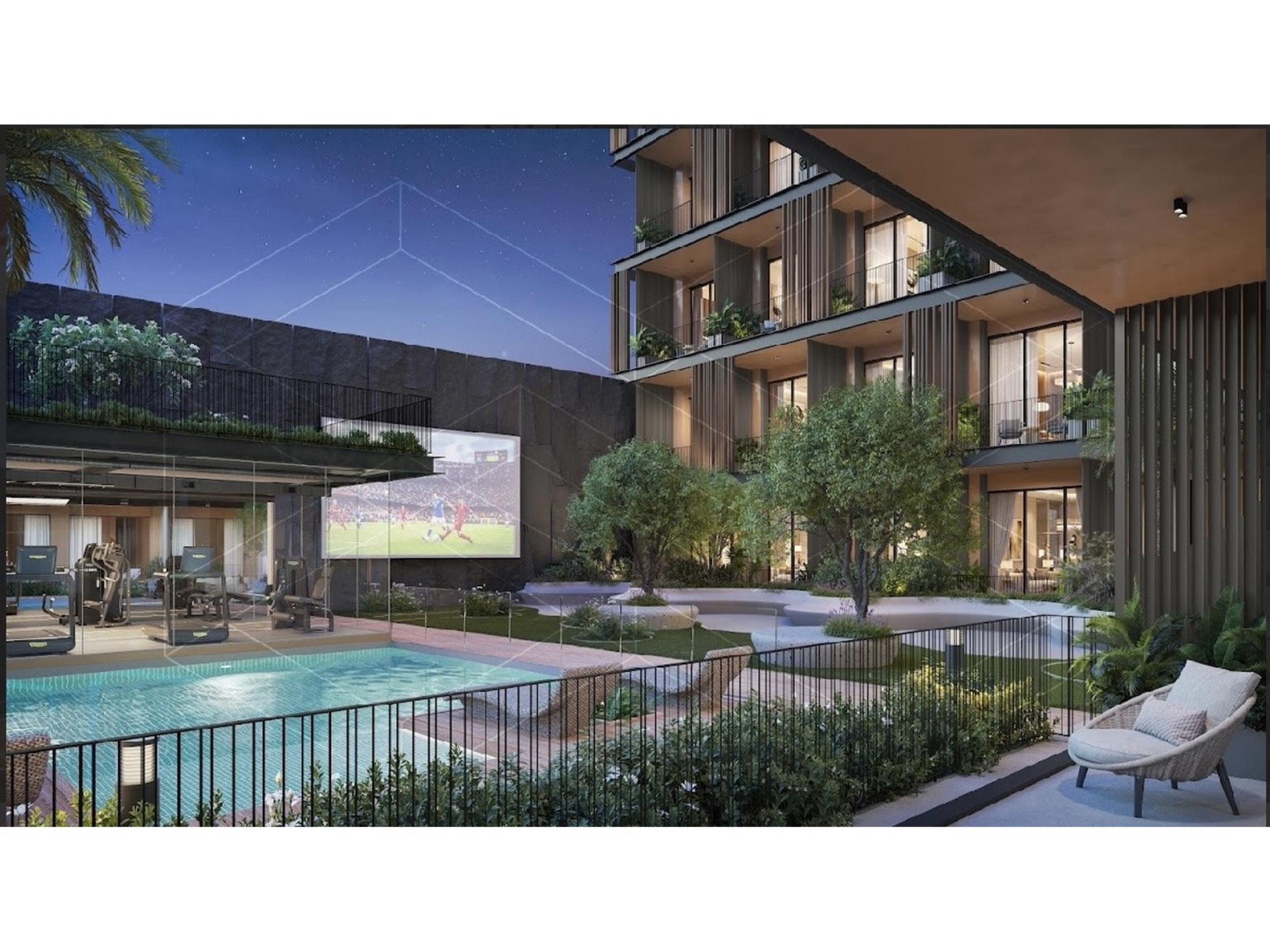 Outdoor cinema and pool courtyard