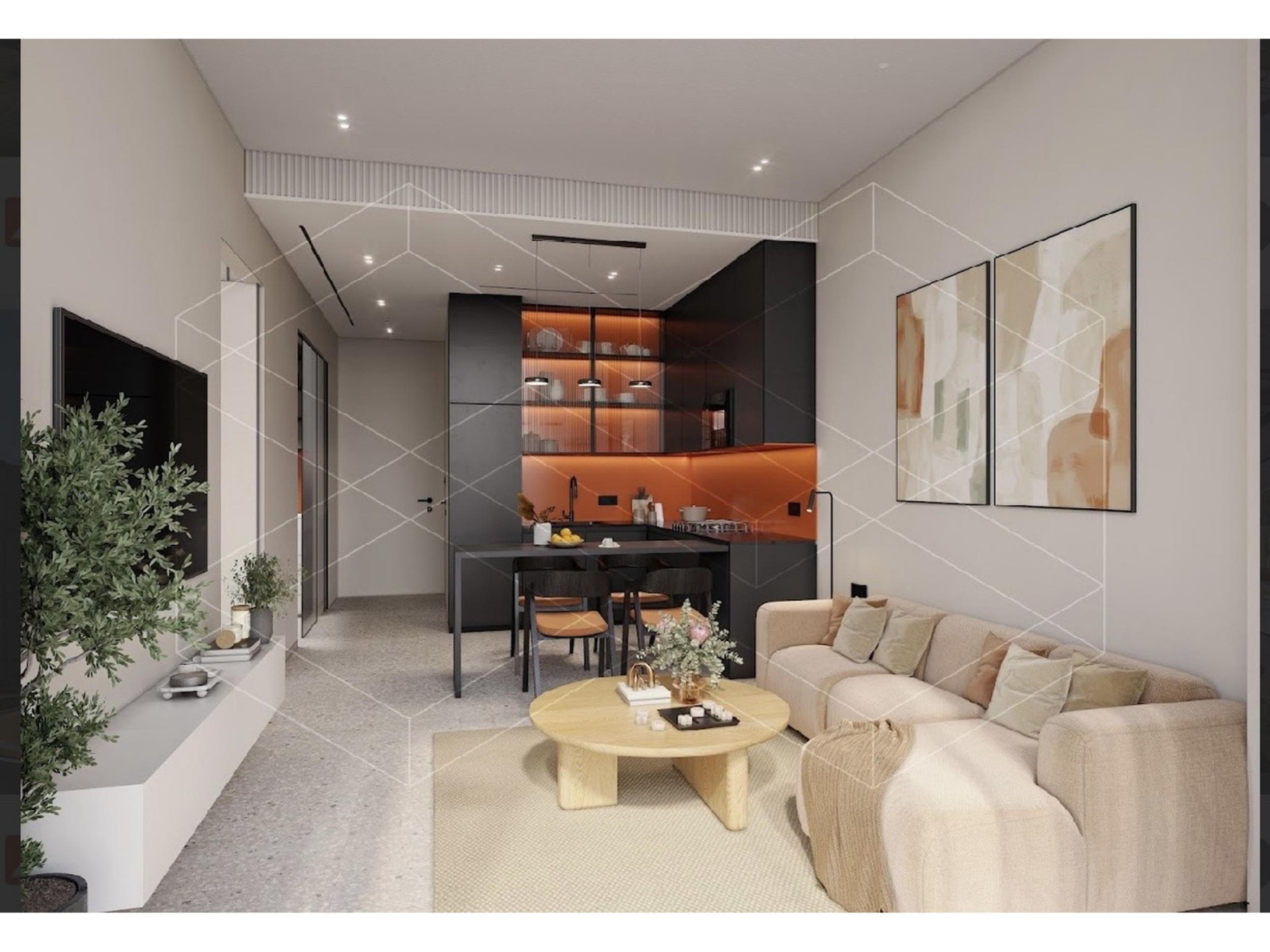 One bedroom living and dining area with designer interiors